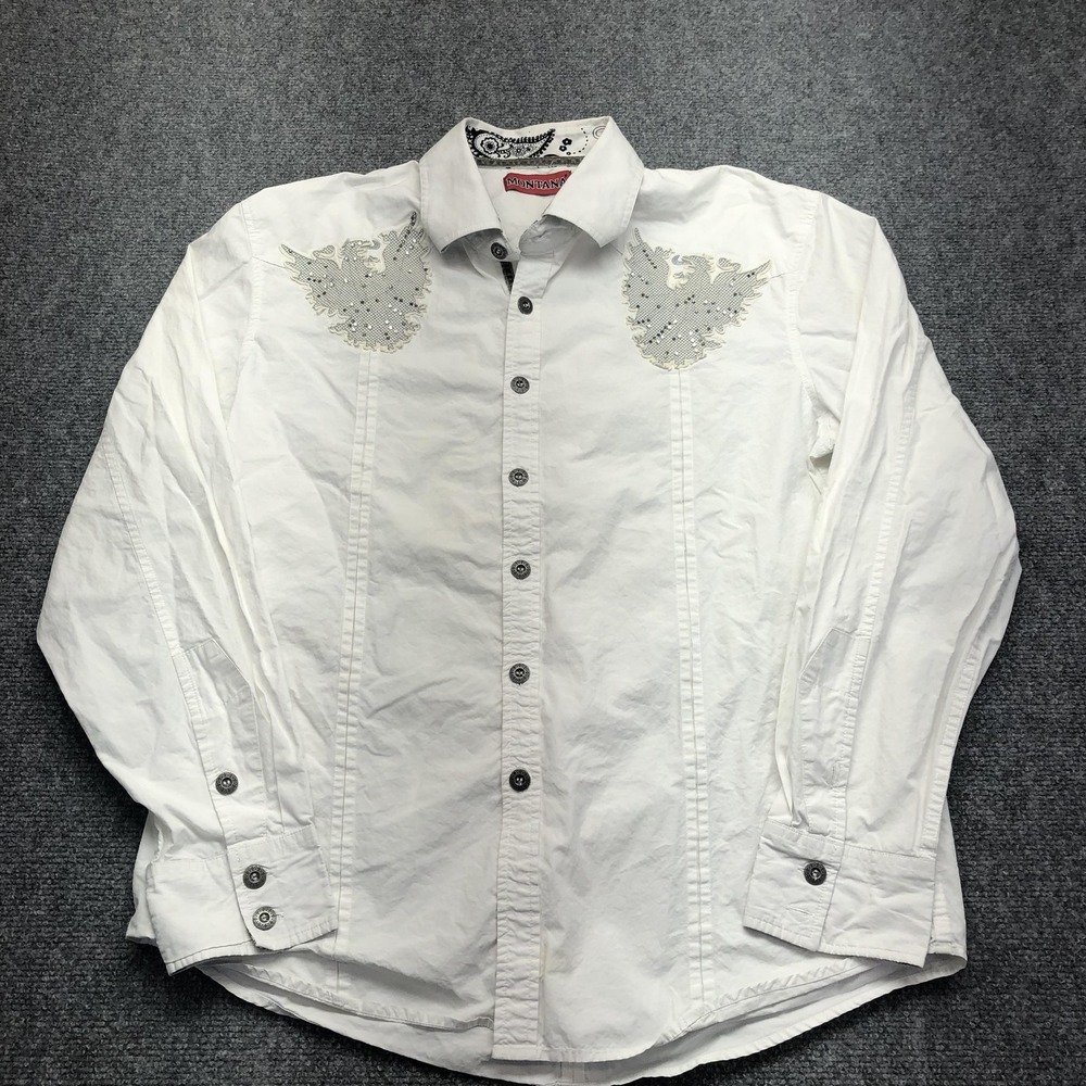 Montana Shirt Mens Large White Rhinestone Eagle Long Sleeve Snap Button Up